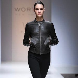 Worth NWT, Black Stretch Leather Jacket